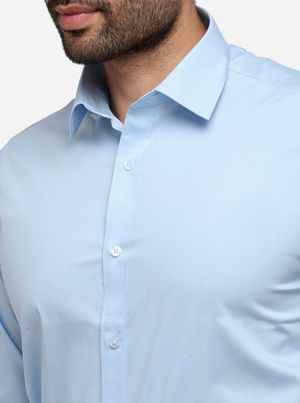 Sky Blue Solid Slim Fit Formal Shirt | Greenfibre