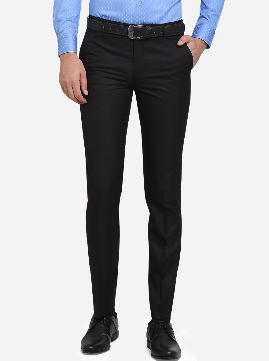 Black Self Design Slim Fit Formal Trouser  | Greenfibre