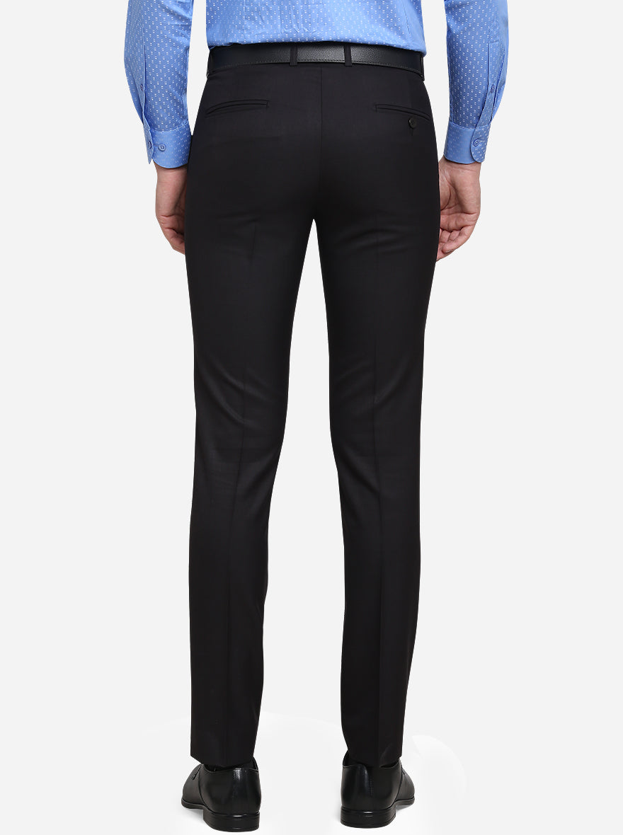 Black Self Design Slim Fit Formal Trouser  | Greenfibre