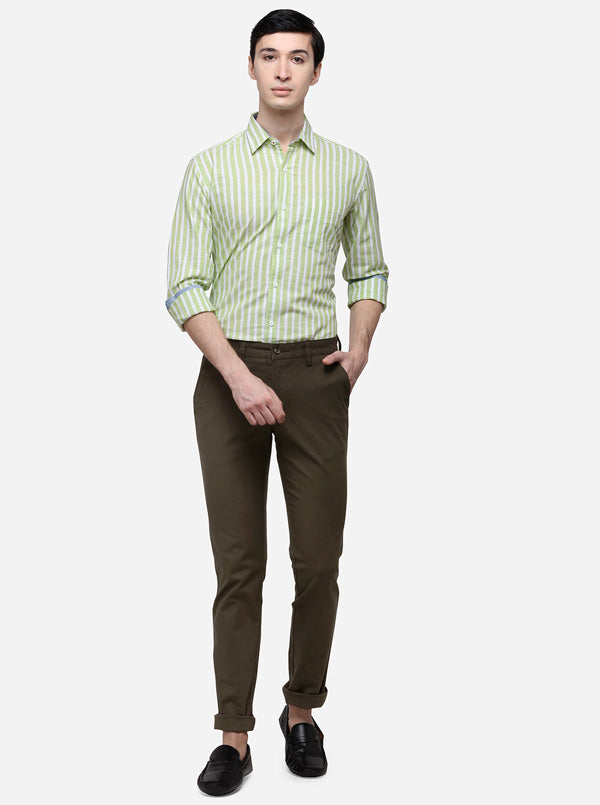 Olive Super Slim Fit Solid Casual Trouser | Greenfibre