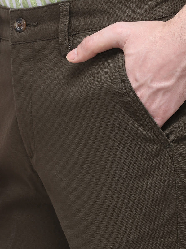 Olive Super Slim Fit Solid Casual Trouser | Greenfibre