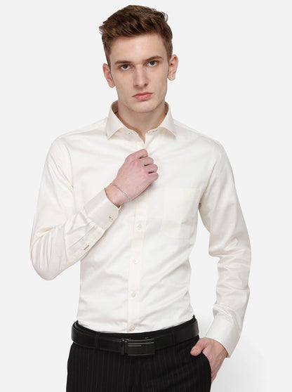 Cream Solid Slim Fit Formal Shirt | Metal