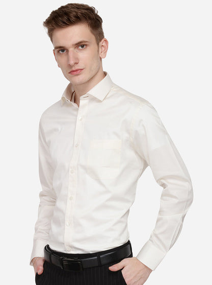 Cream Solid Slim Fit Formal Shirt | Metal