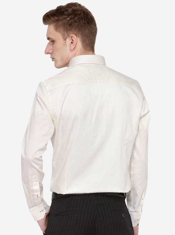 Cream Solid Slim Fit Formal Shirt | Metal