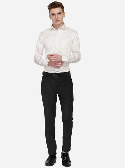 Cream Solid Slim Fit Formal Shirt | Metal