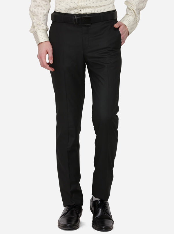 Black Solid Slim Fit Formal Trouser | Greenfibre