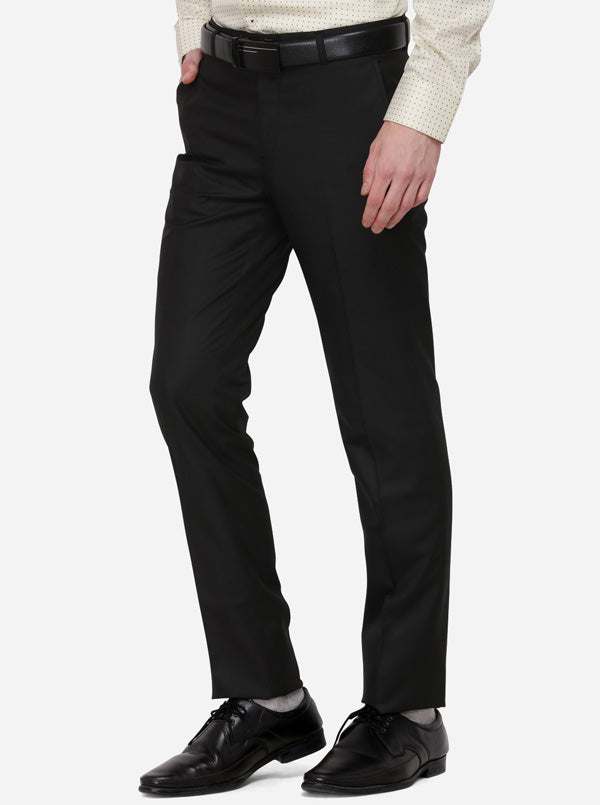 Black Solid Slim Fit Formal Trouser | Greenfibre