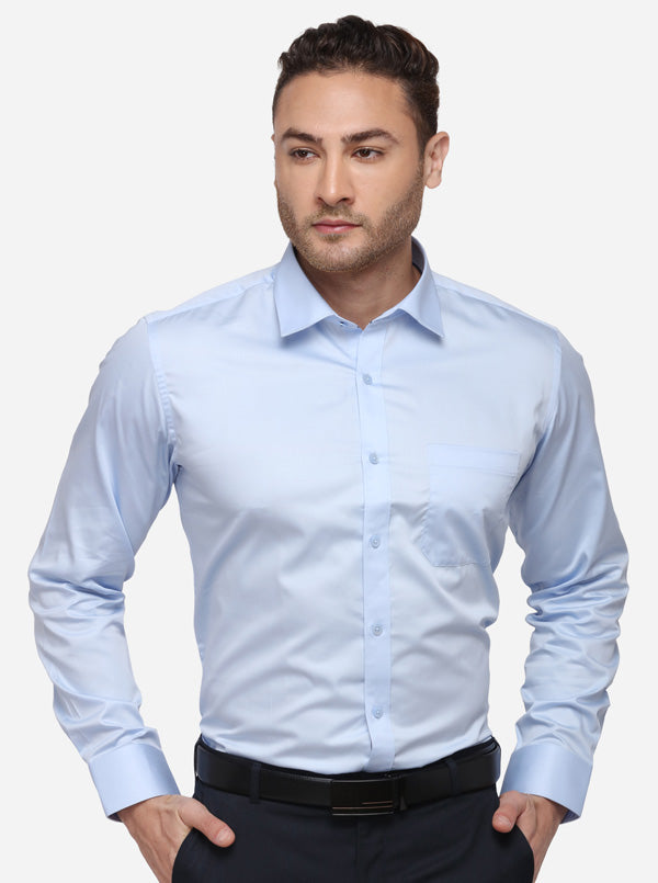 Sky Blue Solid Slim Fit Formal Shirt | Metal