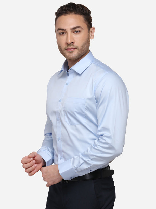 Sky Blue Solid Slim Fit Formal Shirt | Metal