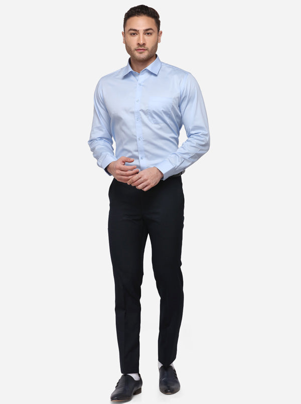 Sky Blue Solid Slim Fit Formal Shirt | Metal