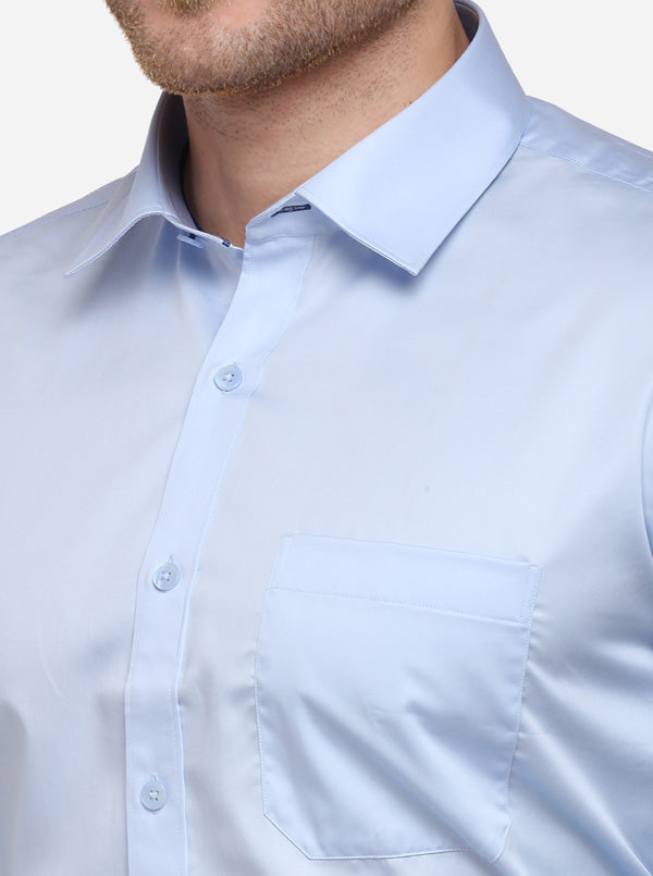 Sky Blue Solid Slim Fit Formal Shirt | Metal