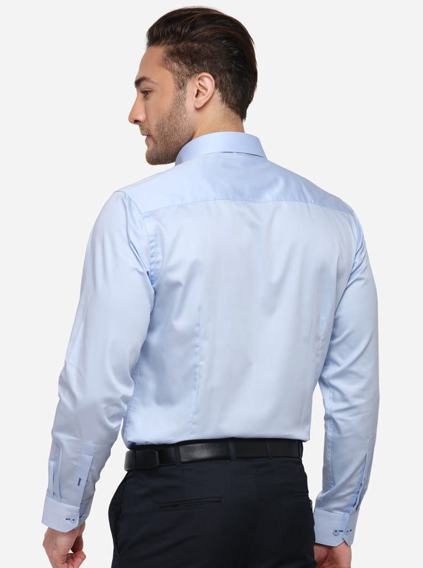 Sky Blue Solid Slim Fit Formal Shirt | Metal