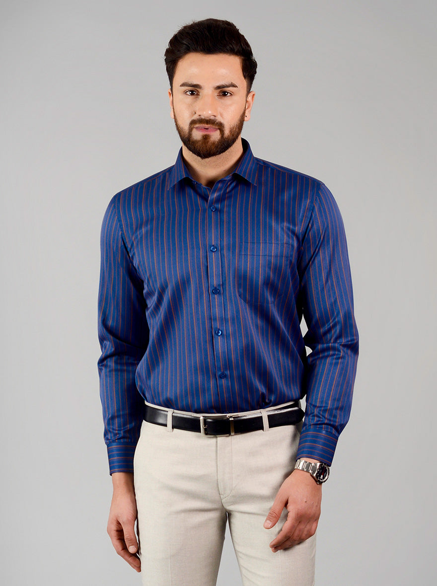 Blue Striped Regular Fit Formal Shirt | Greenfibre