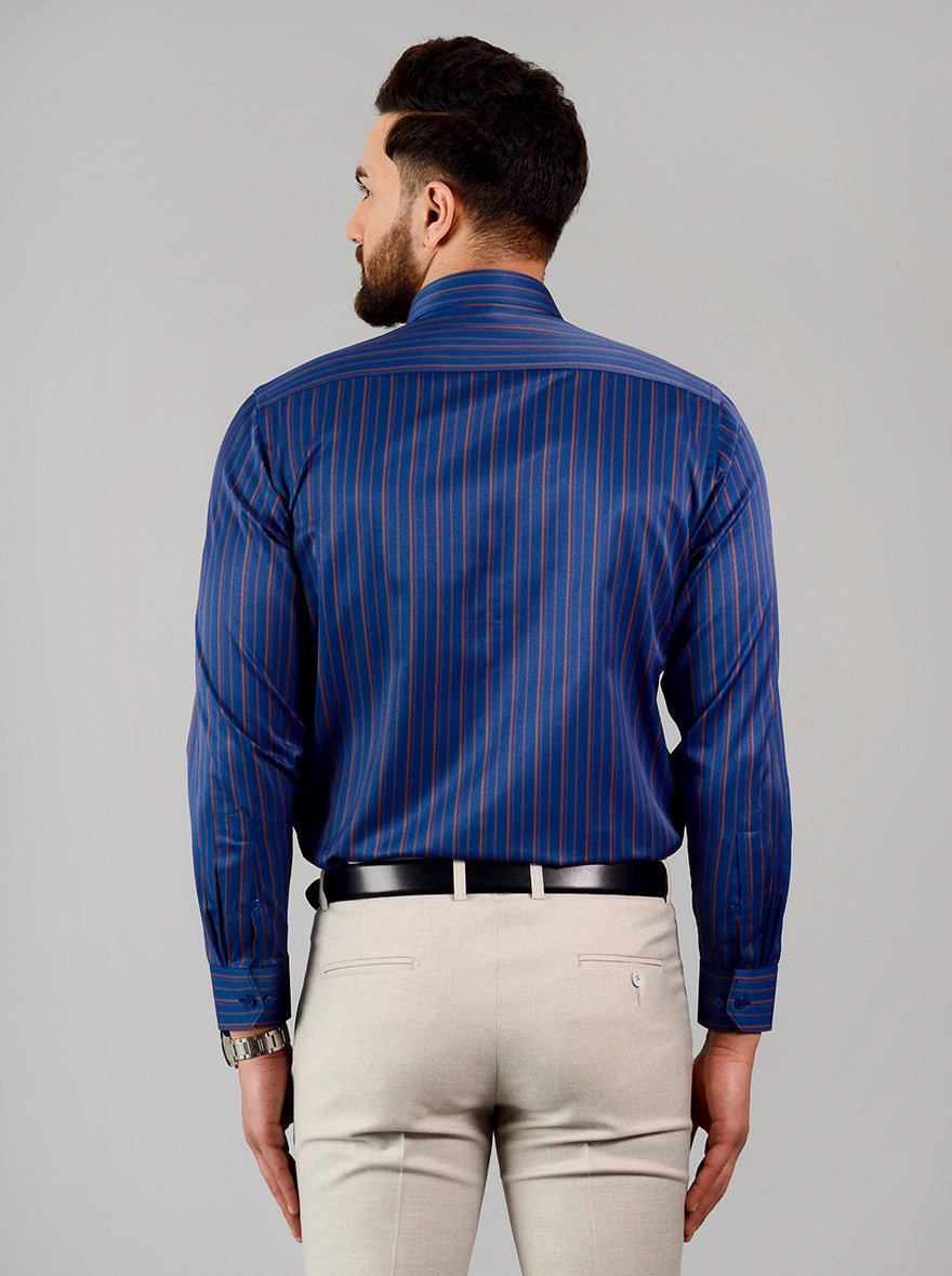 Blue Striped Regular Fit Formal Shirt | Greenfibre