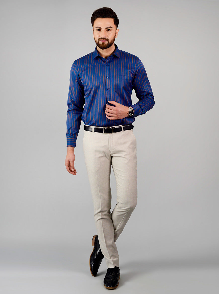 Blue Striped Regular Fit Formal Shirt | Greenfibre