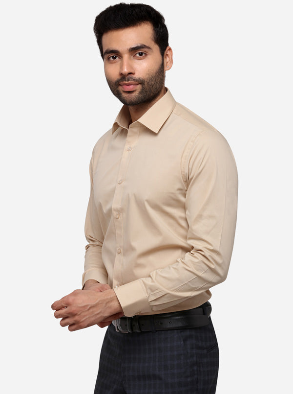 Beige Solid Slim Fit Formal Shirt | Greenfibre