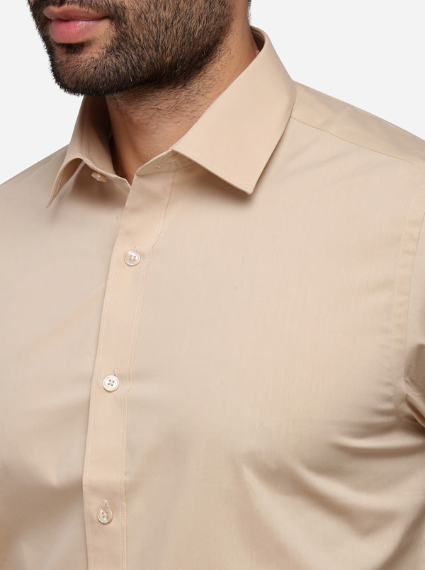 Beige Solid Slim Fit Formal Shirt | Greenfibre