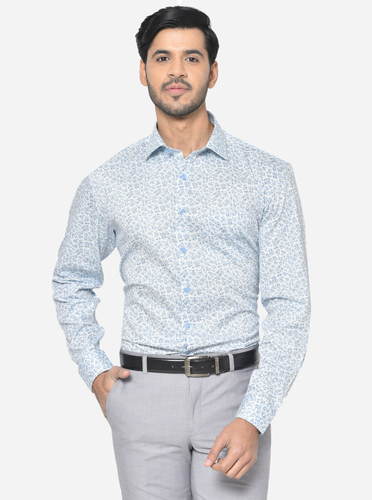 Sky Blue Printed Regular Fit Formal Shirt | JadeBlue