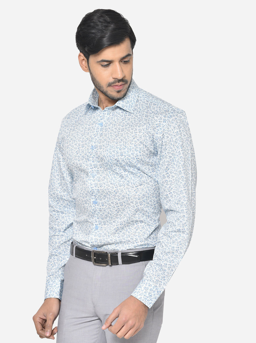 Sky Blue Printed Regular Fit Formal Shirt | JadeBlue