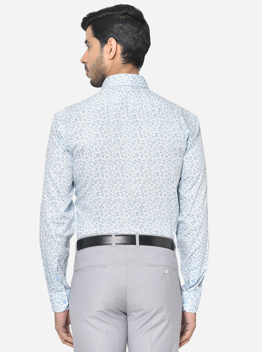 Sky Blue Printed Regular Fit Formal Shirt | JadeBlue