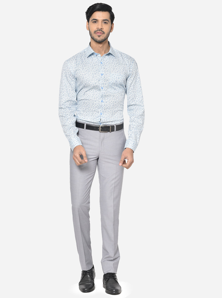 Sky Blue Printed Regular Fit Formal Shirt | JadeBlue