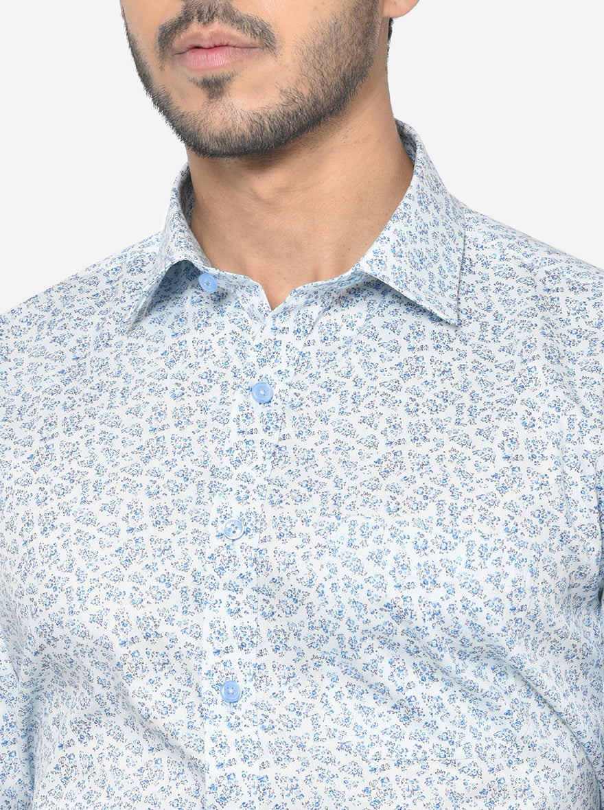 Sky Blue Printed Regular Fit Formal Shirt | JadeBlue