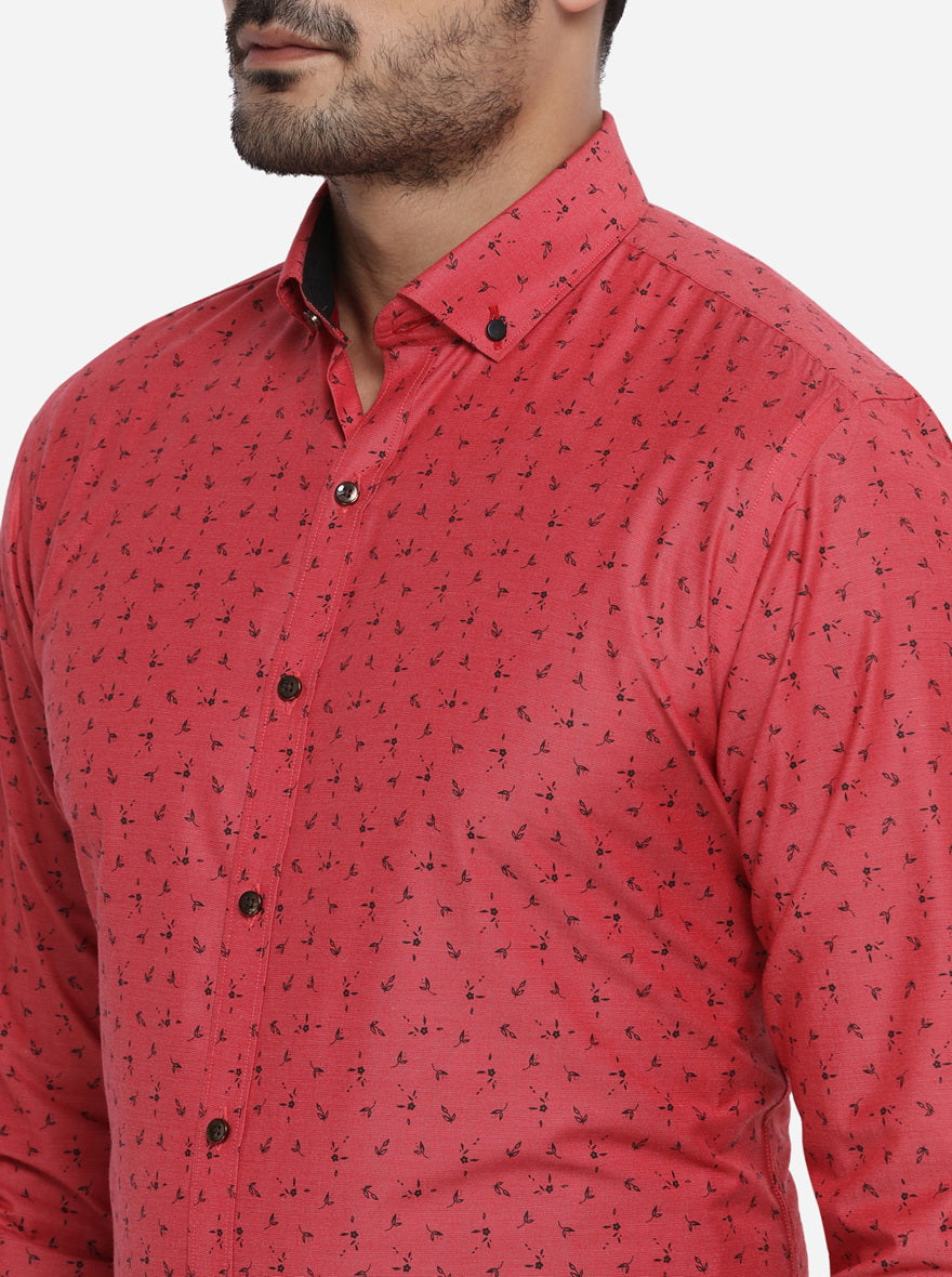 Red Printed Slim Fit Party wear Shirt | Greenfibre