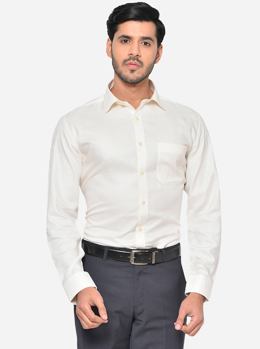 Light Cream Dobby Regular Fit Formal Shirt | Greenfibre