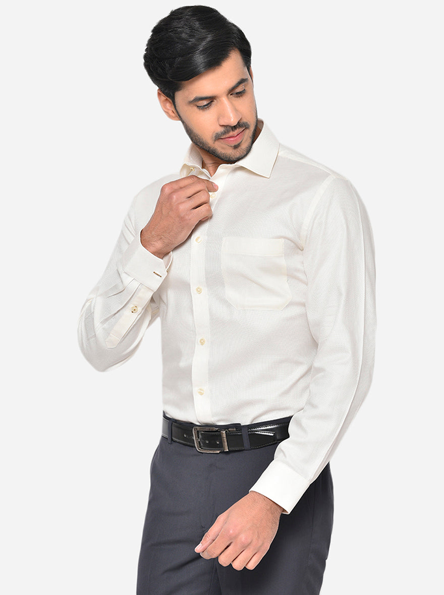 Light Cream Dobby Regular Fit Formal Shirt | Greenfibre