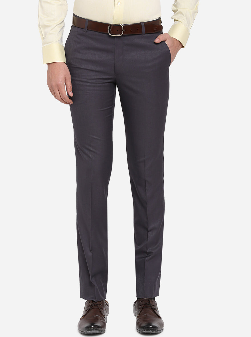 Grey Self Design Slim Fit Formal Trouser | Greenfibre