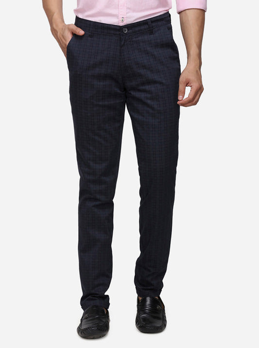 Navy Blue Solid Super Slim Fit Casual Trouser | Greenfibre