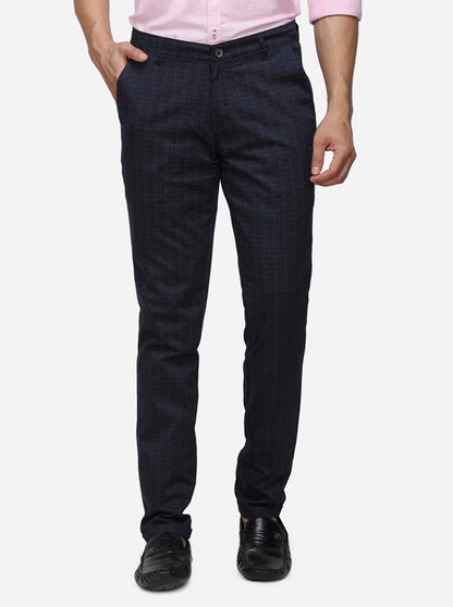 Navy Blue Solid Super Slim Fit Casual Trouser | Greenfibre