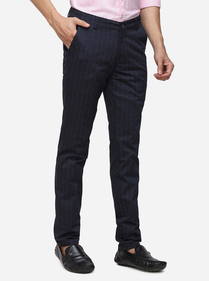 Navy Blue Solid Super Slim Fit Casual Trouser | Greenfibre