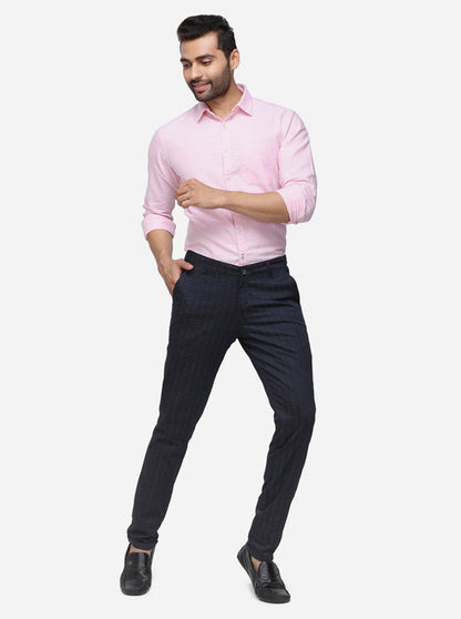 Navy Blue Solid Super Slim Fit Casual Trouser | Greenfibre