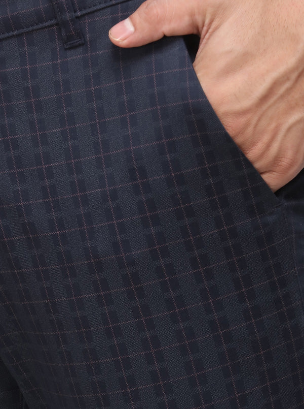 Navy Blue Solid Super Slim Fit Casual Trouser | Greenfibre