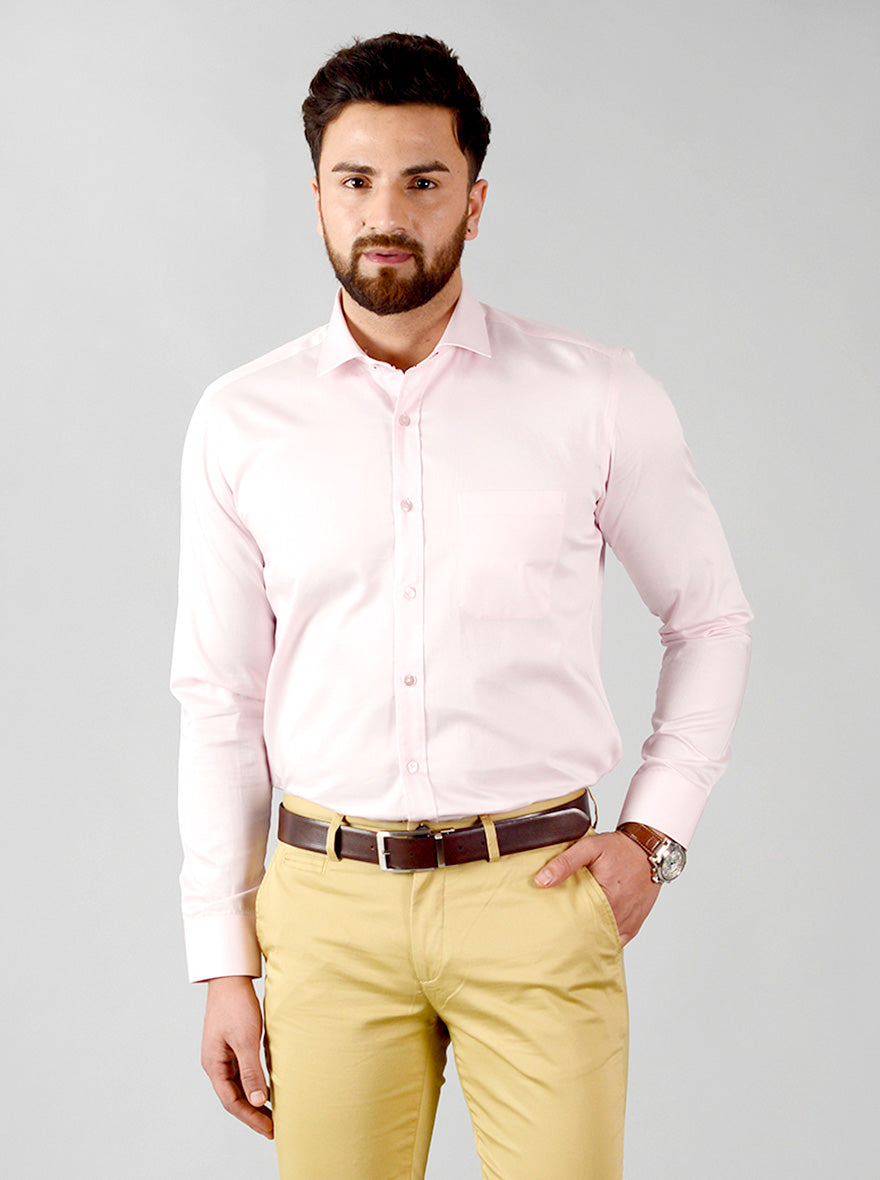 Light Pink Solid Slim Fit Evening Wear Shirt | Metal