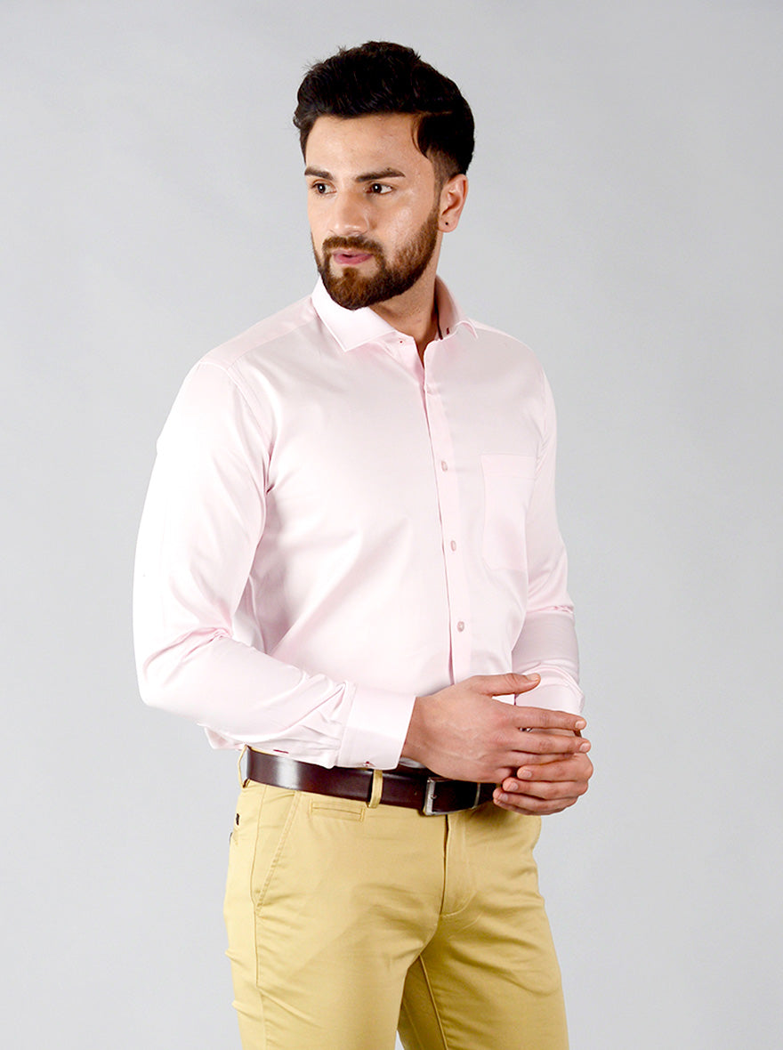 Light Pink Solid Slim Fit Evening Wear Shirt | Metal