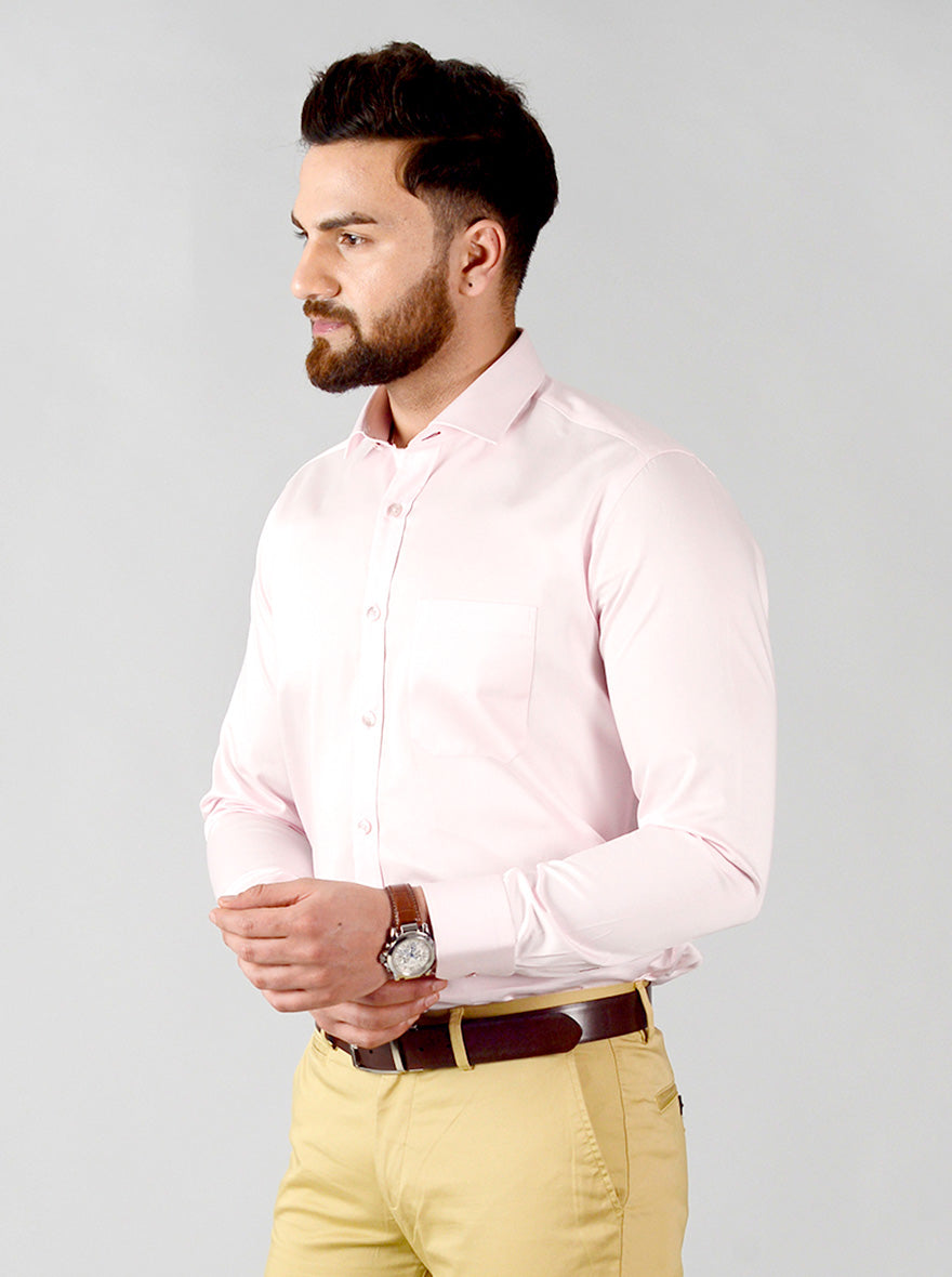 Light Pink Solid Slim Fit Evening Wear Shirt | Metal