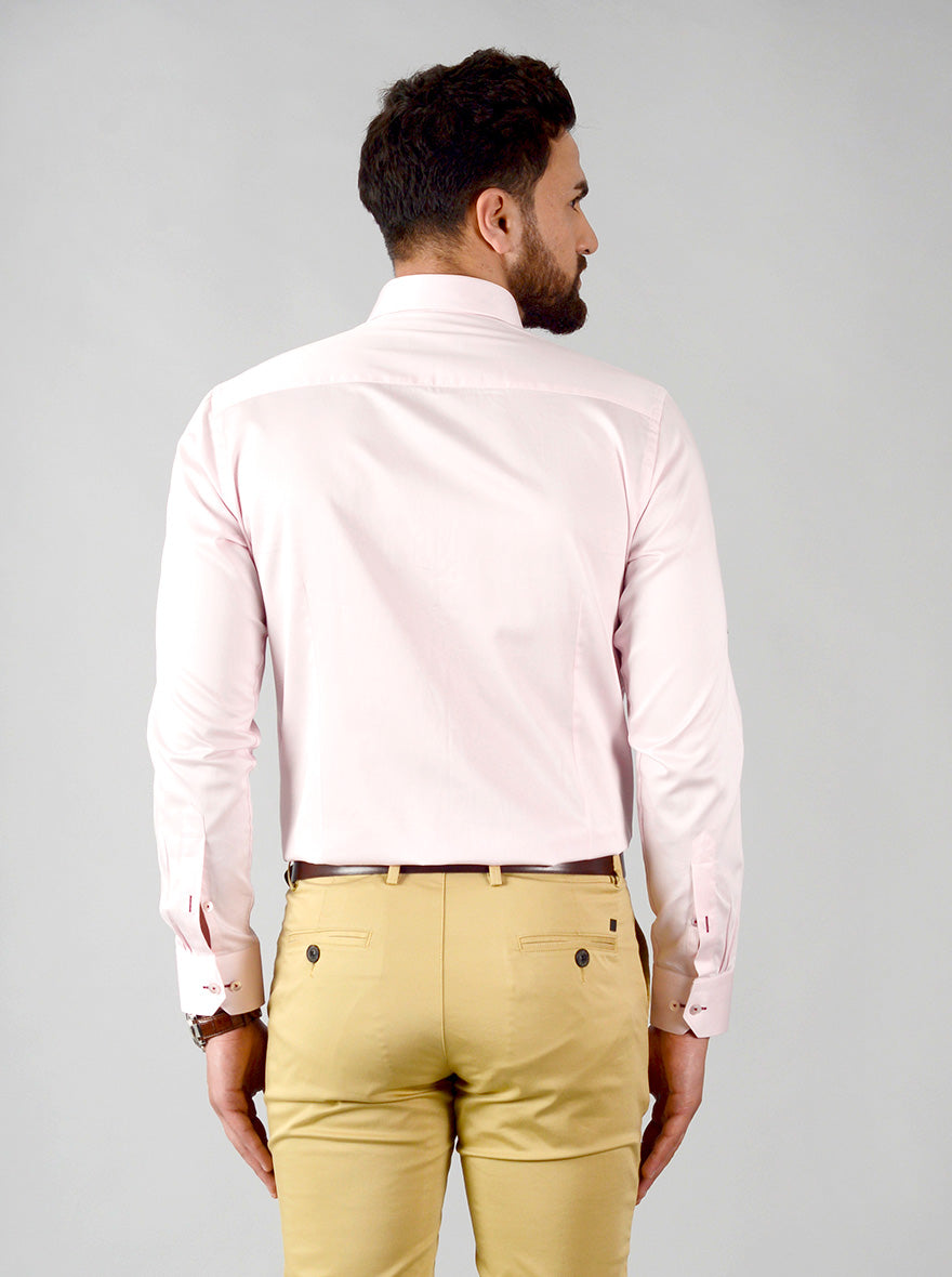 Light Pink Solid Slim Fit Evening Wear Shirt | Metal