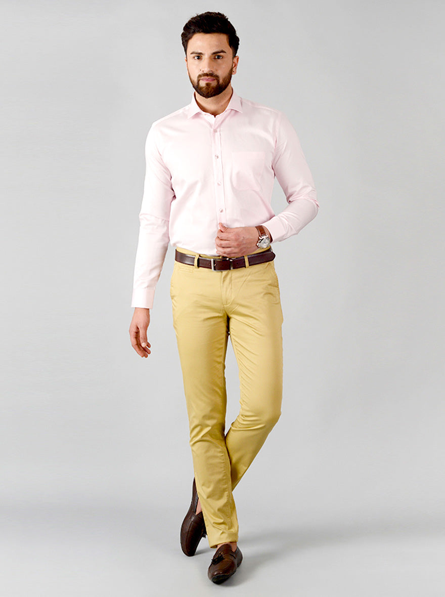 Light Pink Solid Slim Fit Evening Wear Shirt | Metal