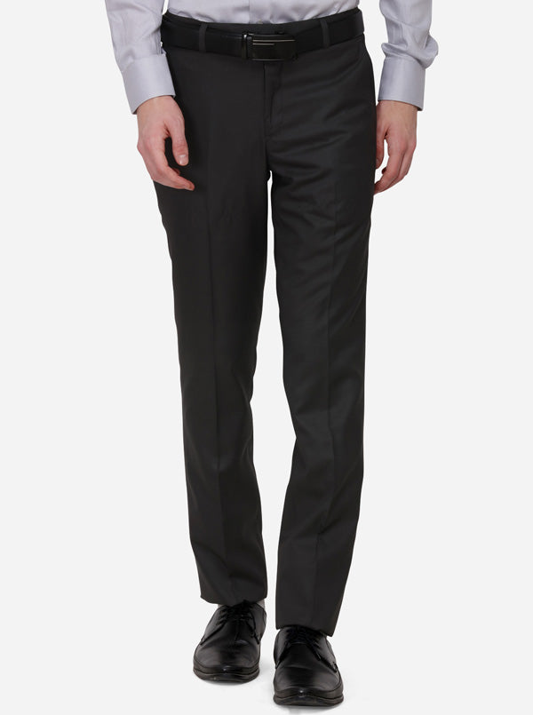Grey Solid Slim Fit Formal Trouser | Greenfibre