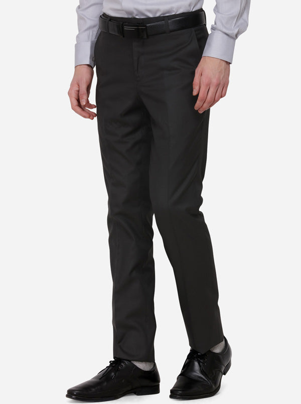 Grey Solid Slim Fit Formal Trouser | Greenfibre