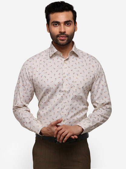Cream Printed Regular Fit Formal Shirt | Greenfibre