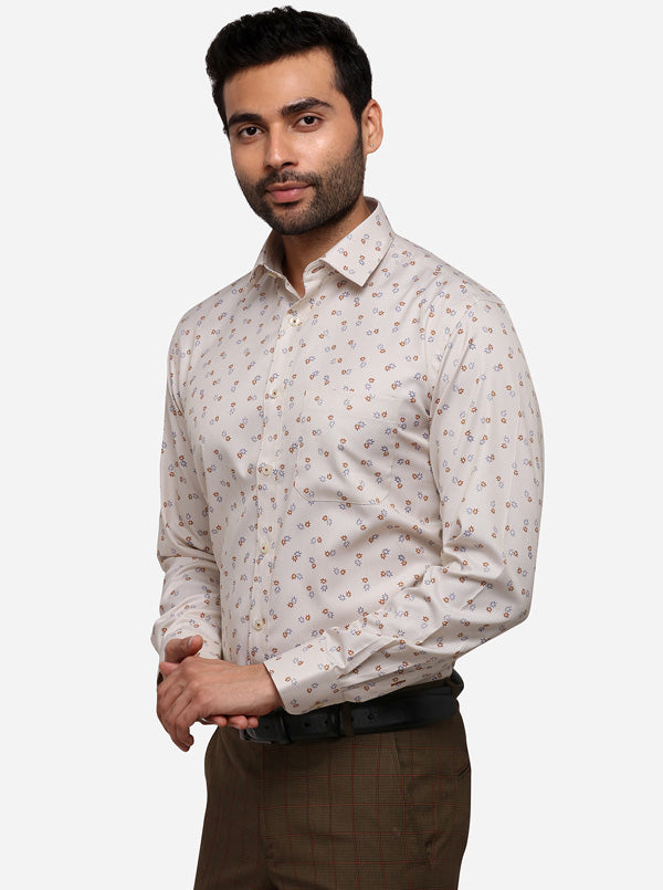 Cream Printed Regular Fit Formal Shirt | Greenfibre