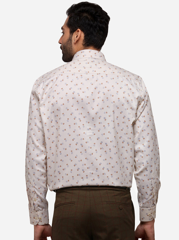 Cream Printed Regular Fit Formal Shirt | Greenfibre