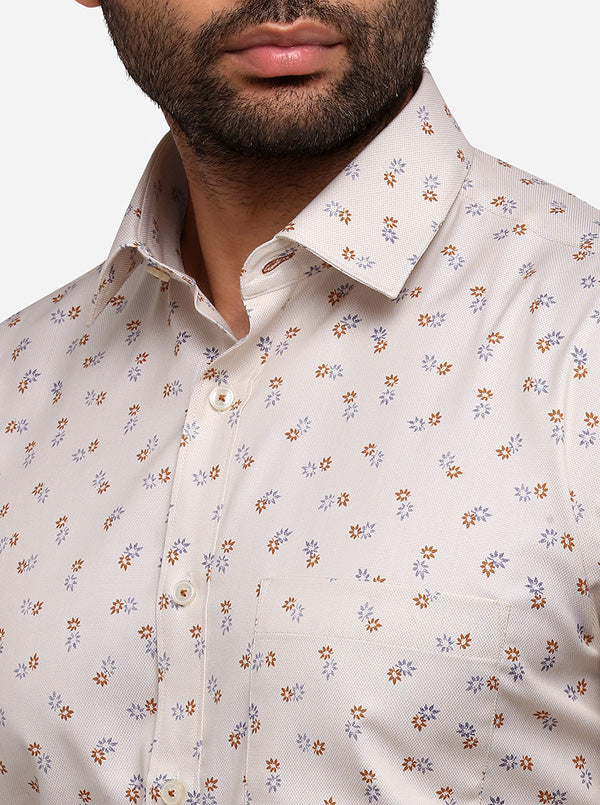 Cream Printed Regular Fit Formal Shirt | Greenfibre