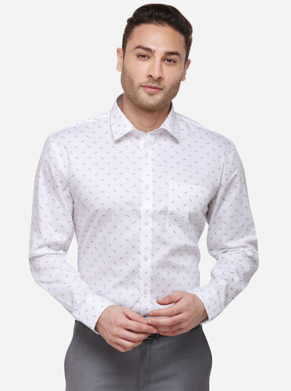 White & Grey Printed Regular Fit Formal Shirt | JadeBlue