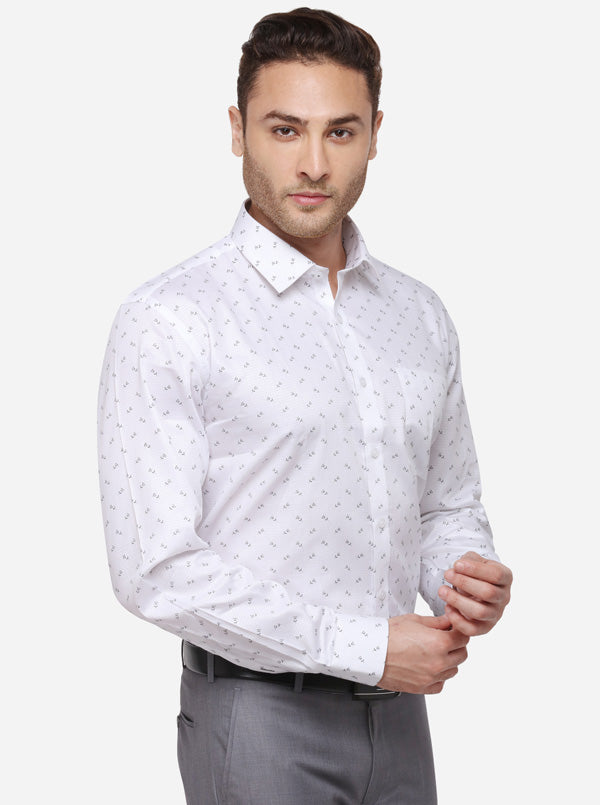 White & Grey Printed Regular Fit Formal Shirt | JadeBlue