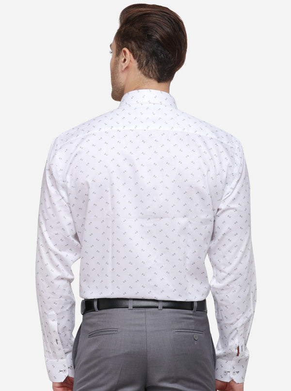 White & Grey Printed Regular Fit Formal Shirt | JadeBlue