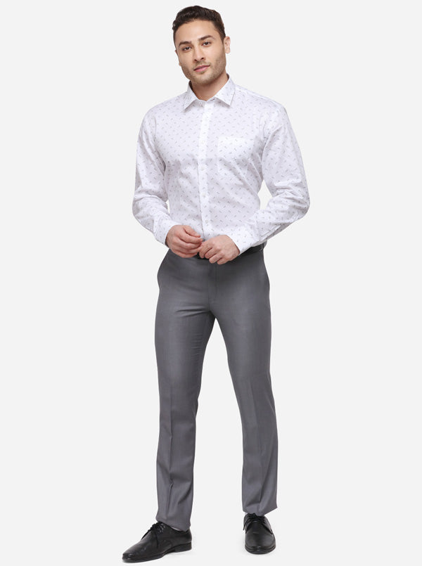 White & Grey Printed Regular Fit Formal Shirt | JadeBlue